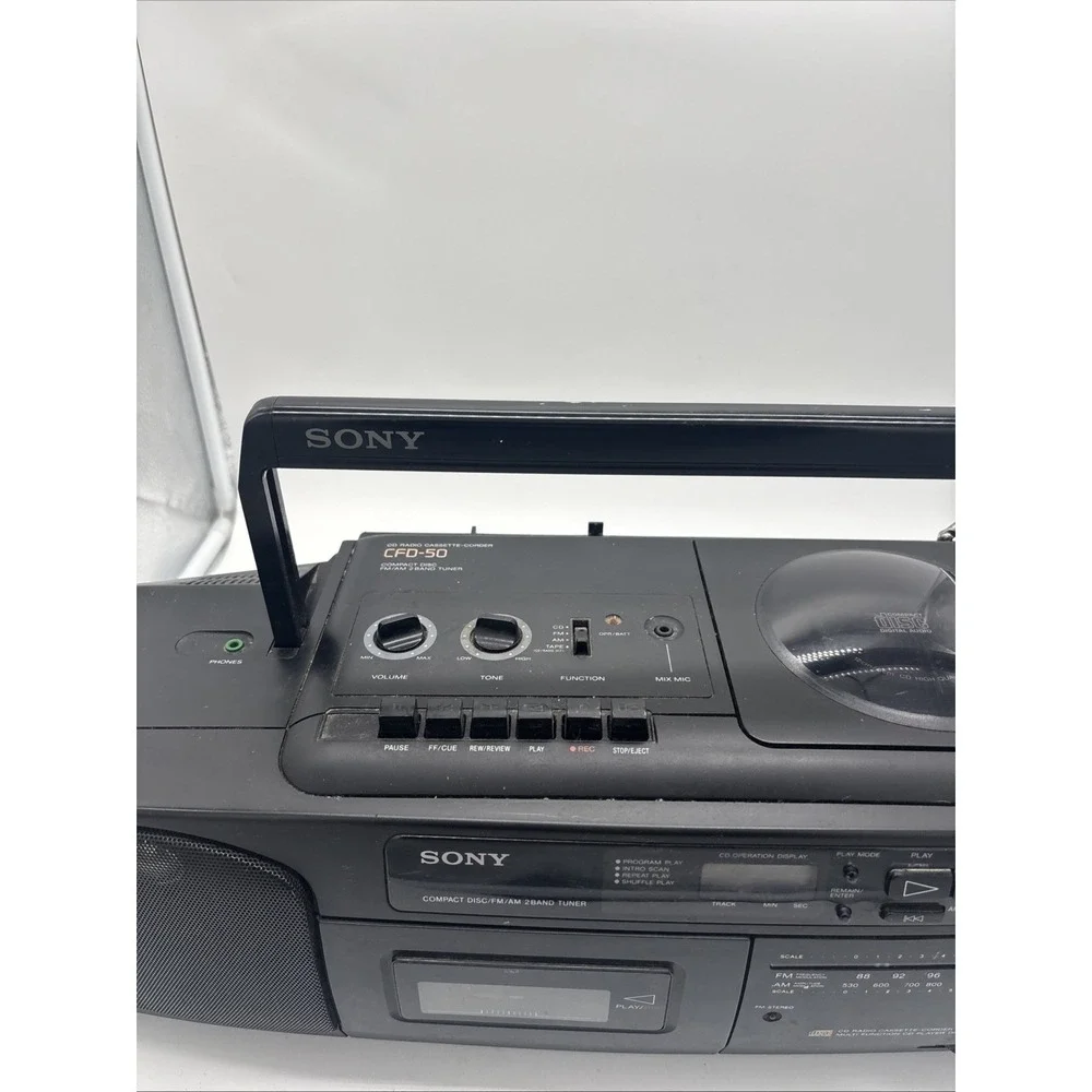 Sony CFD-50 Vintage CD Player  AM/FM Radio Tested. Tape Needs Repair